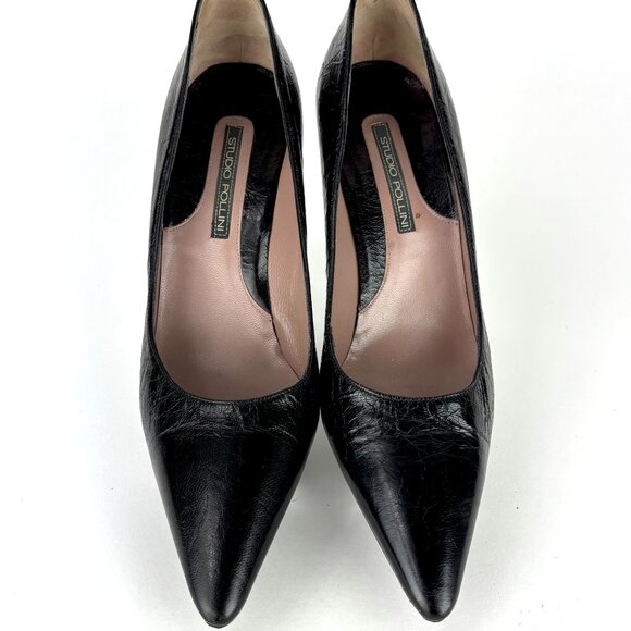 Studio Pollini Black Leather Pointed Toe Heels – Size 39 - Picture 2 of 10